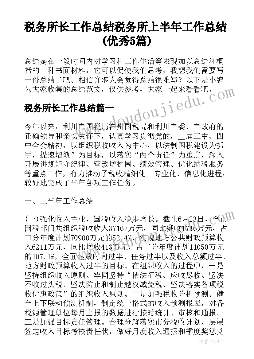 税务所长工作总结 税务所上半年工作总结(优秀5篇)