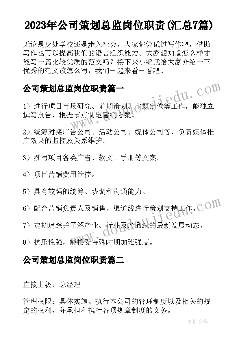 2023年公司策划总监岗位职责(汇总7篇)