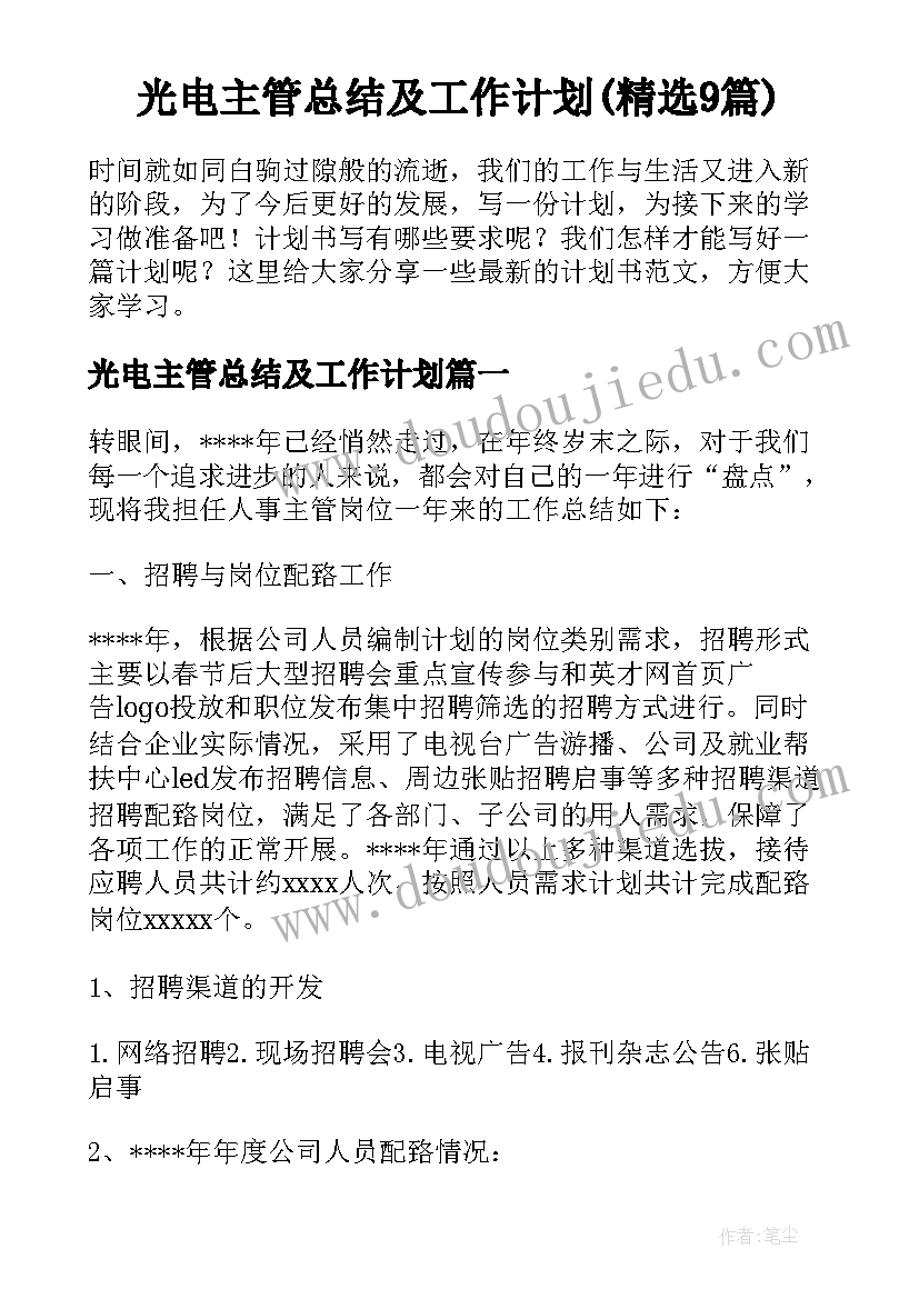 光电主管总结及工作计划(精选9篇)