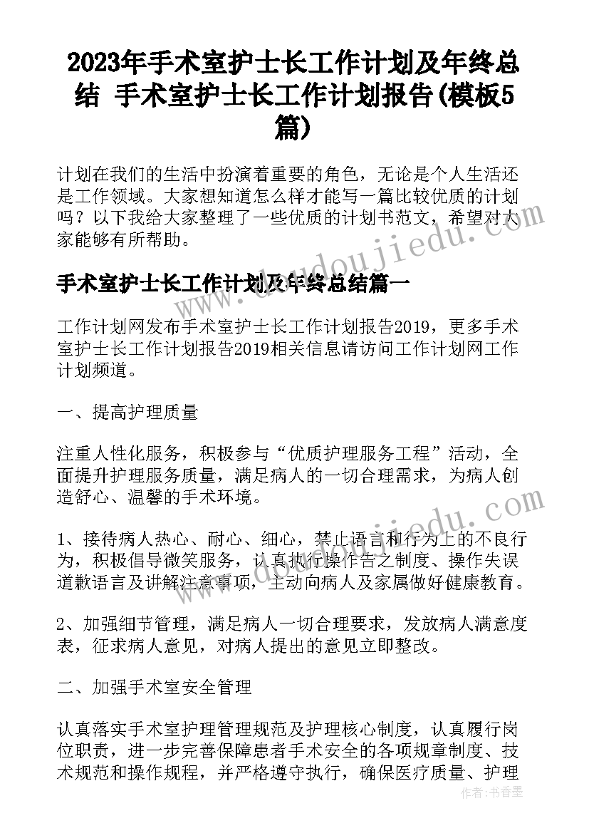 2023年手术室护士长工作计划及年终总结 手术室护士长工作计划报告(模板5篇)