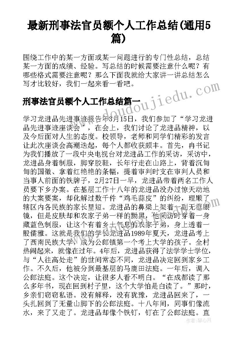 最新刑事法官员额个人工作总结(通用5篇)