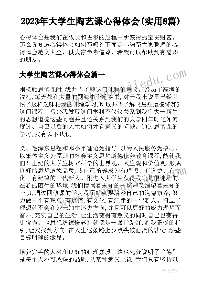 2023年大学生陶艺课心得体会(实用8篇)