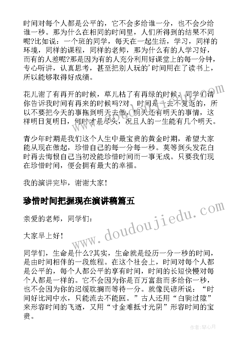 2023年珍惜时间把握现在演讲稿(模板5篇)