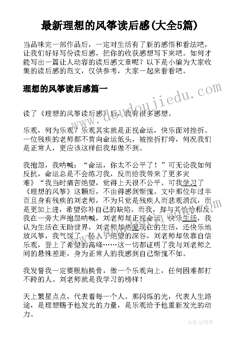 最新理想的风筝读后感(大全5篇)