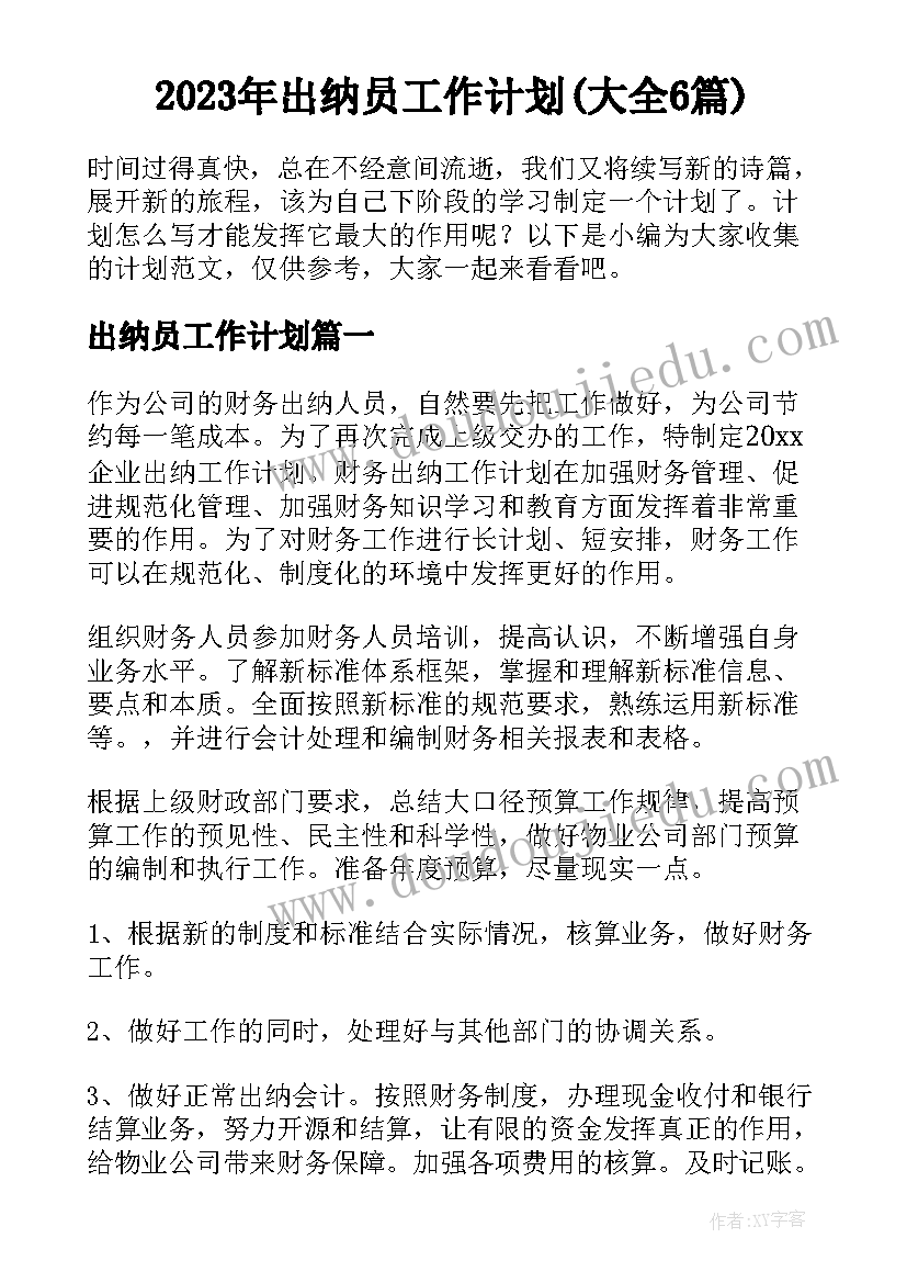 2023年出纳员工作计划(大全6篇)