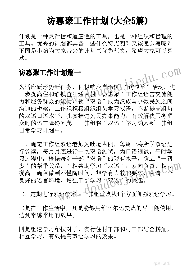 访惠聚工作计划(大全5篇)