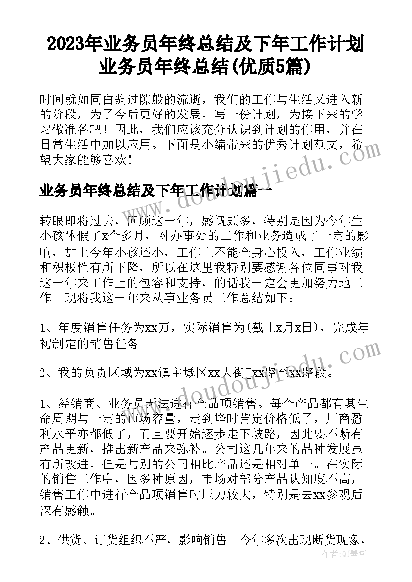 2023年业务员年终总结及下年工作计划 业务员年终总结(优质5篇)