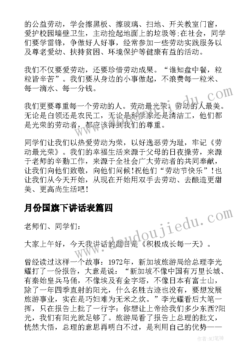 2023年月份国旗下讲话表(汇总6篇)