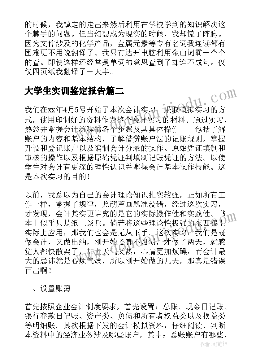 最新大学生实训鉴定报告(模板5篇)