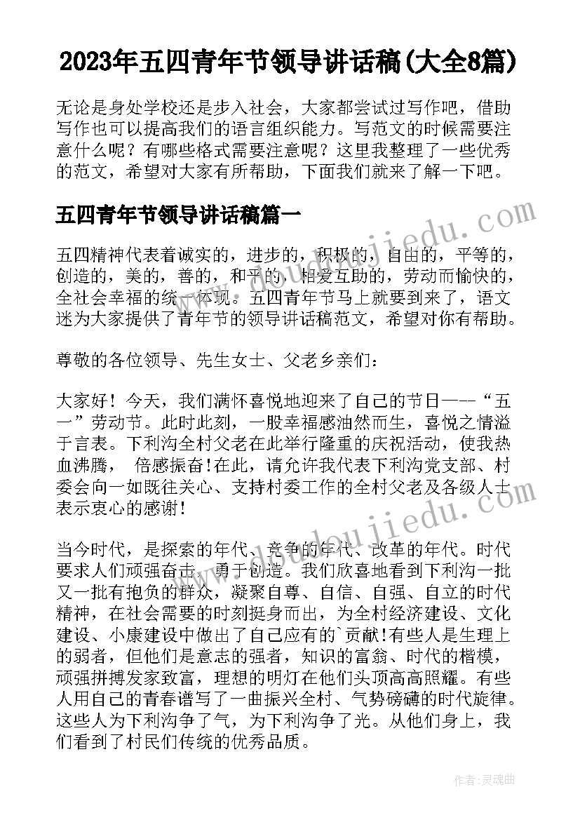 2023年五四青年节领导讲话稿(大全8篇)