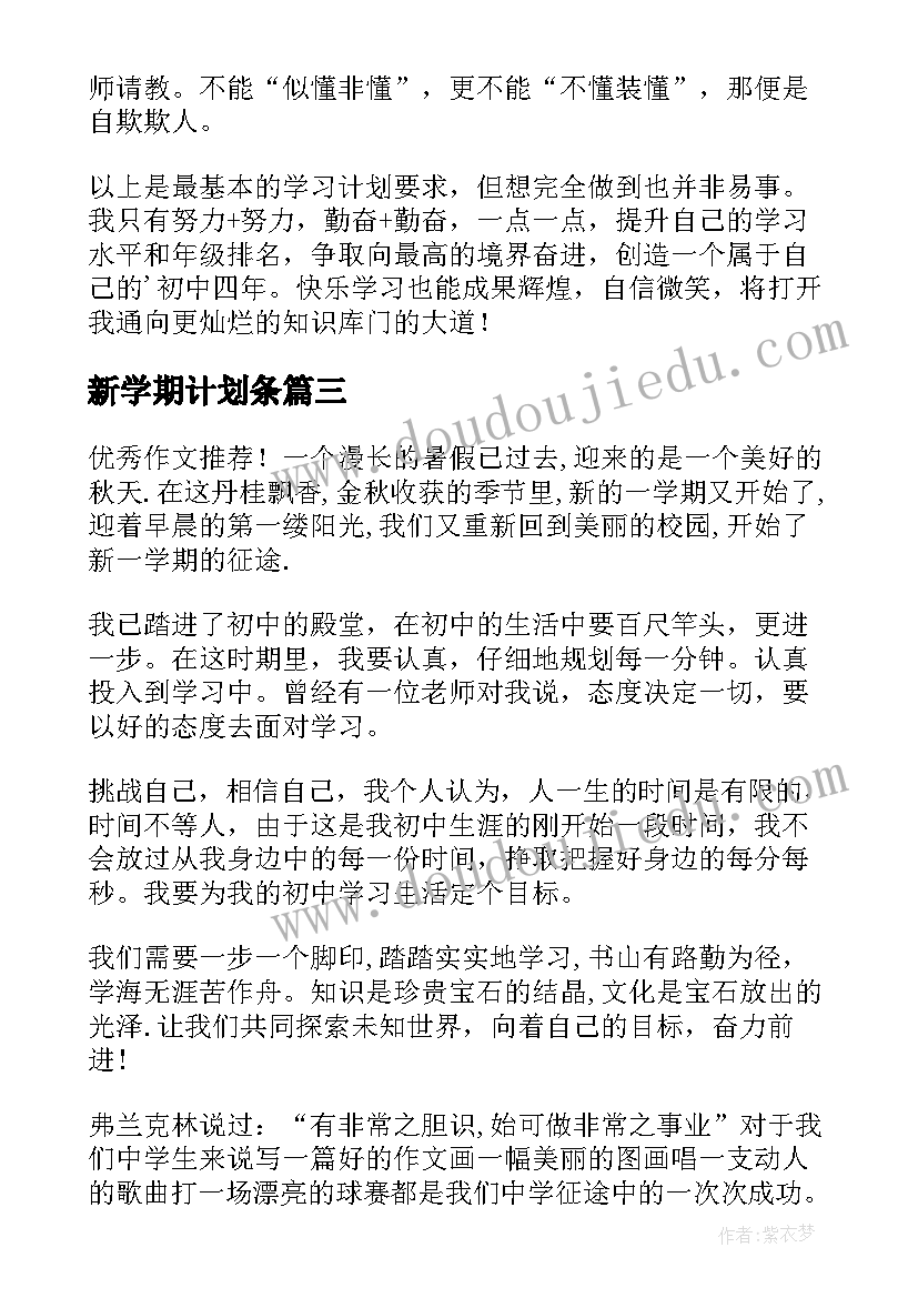 2023年新学期计划条(汇总10篇)