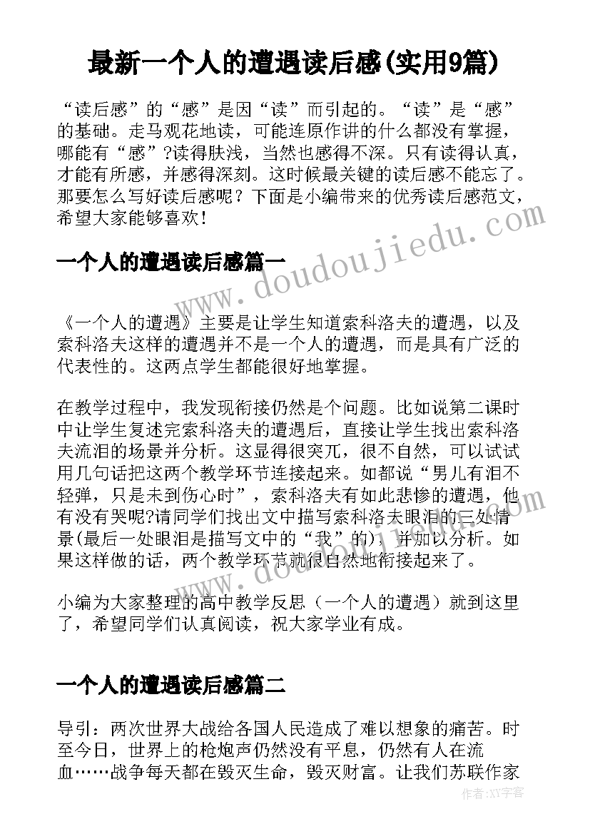 最新一个人的遭遇读后感(实用9篇)