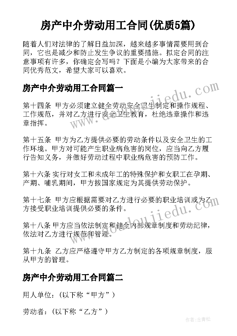 房产中介劳动用工合同(优质5篇)