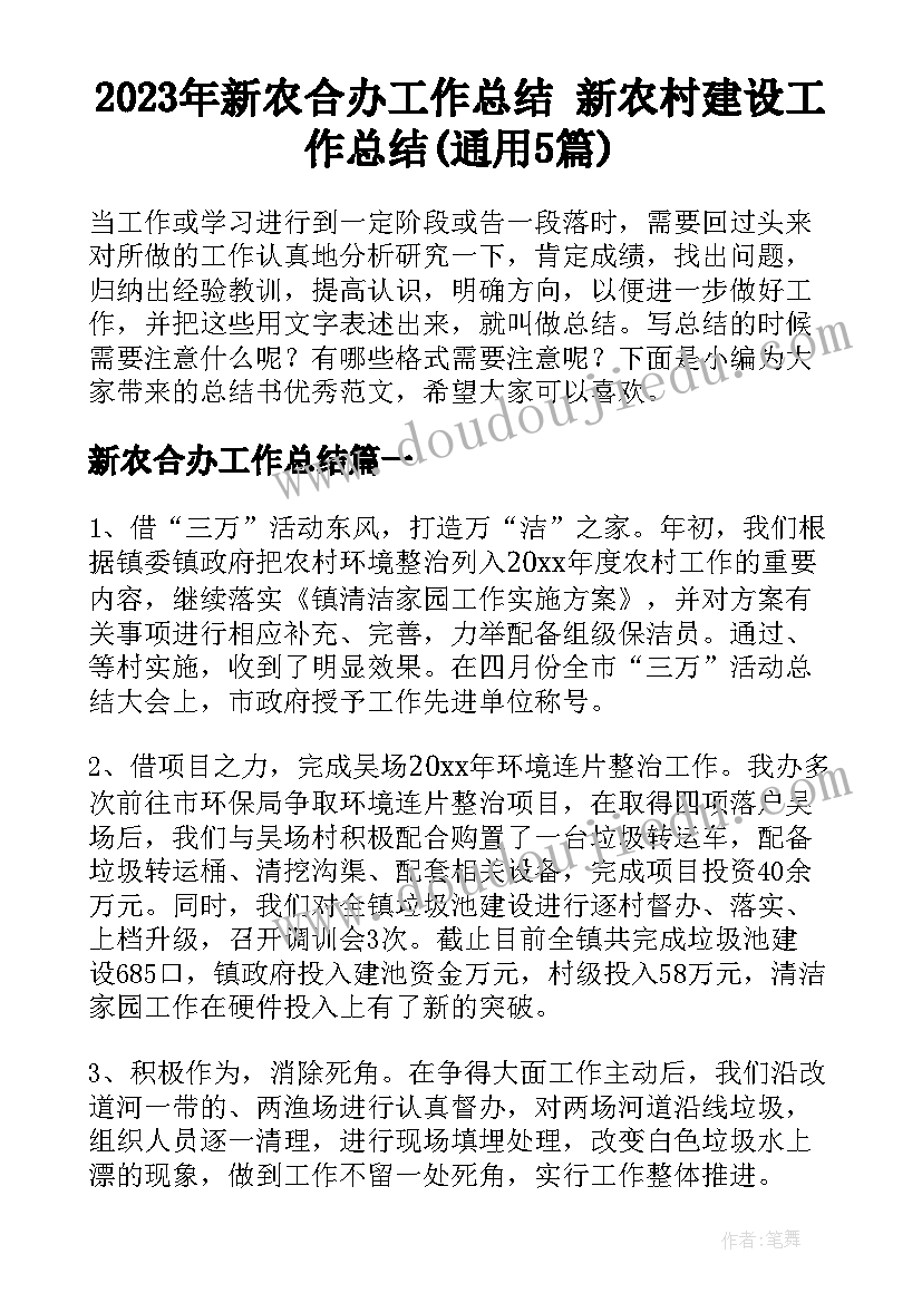 2023年新农合办工作总结 新农村建设工作总结(通用5篇)