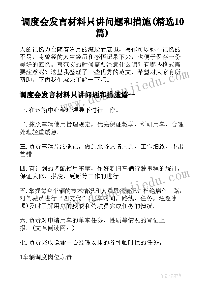 调度会发言材料只讲问题和措施(精选10篇)