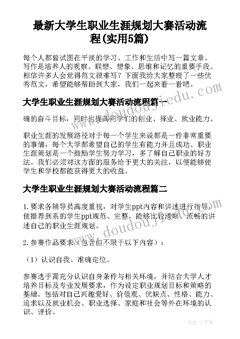 最新大学生职业生涯规划大赛活动流程(实用5篇)