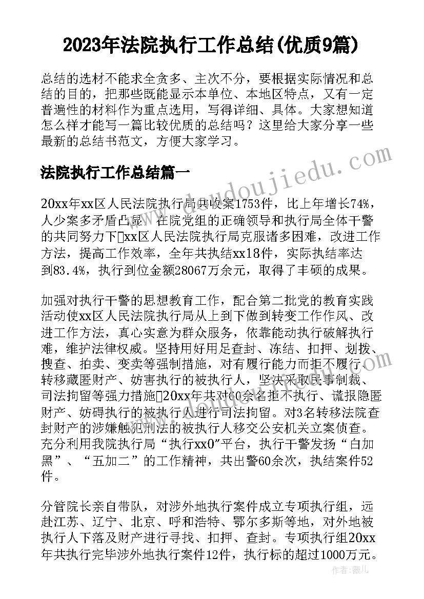 2023年法院执行工作总结(优质9篇)