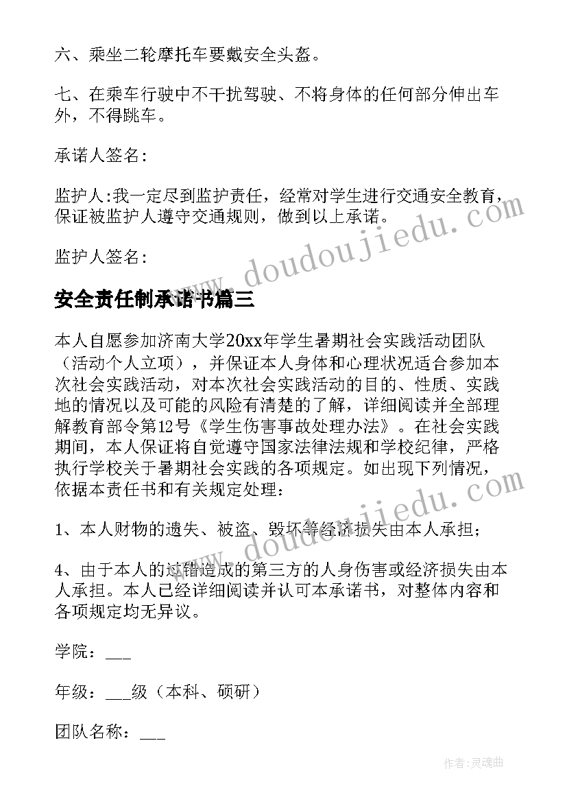 2023年安全责任制承诺书 安全责任承诺书(实用10篇)