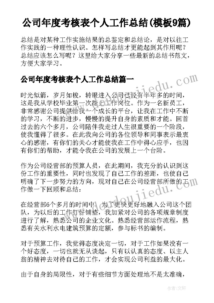 公司年度考核表个人工作总结(模板9篇)