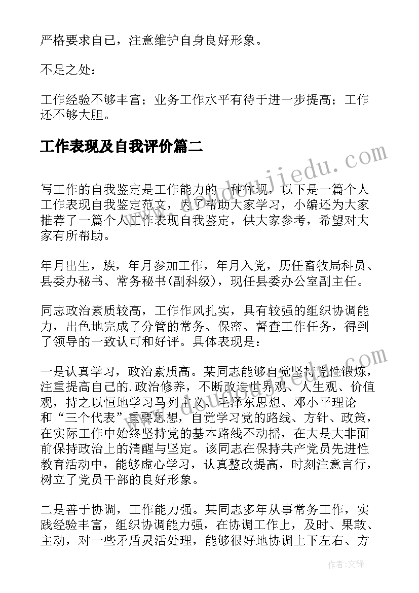 工作表现及自我评价 工作表现个人自我鉴定(模板9篇)