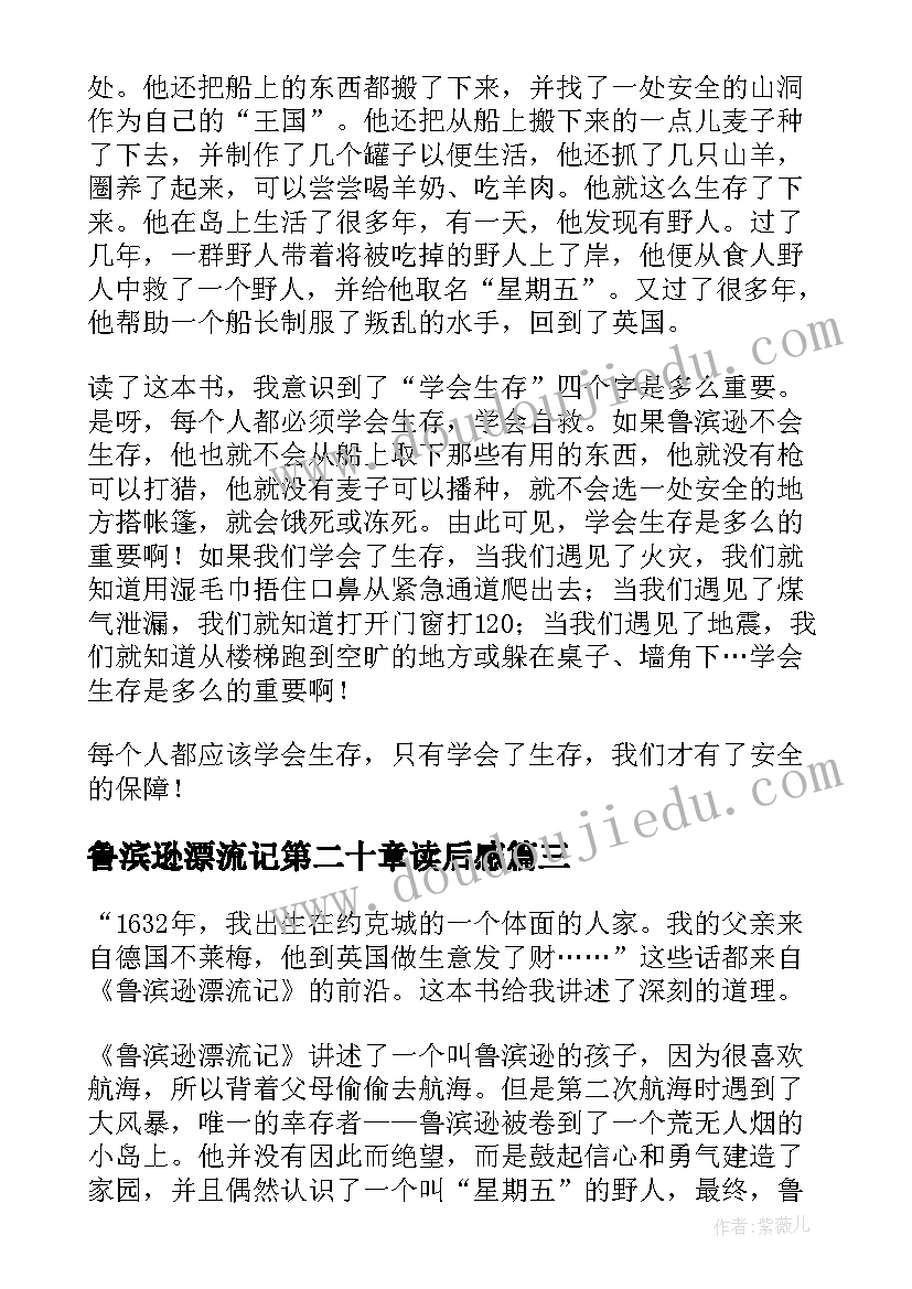 鲁滨逊漂流记第二十章读后感 鲁滨逊漂流记的读后感(优质5篇)