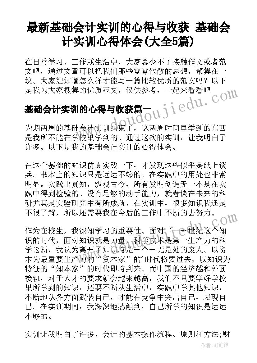 最新基础会计实训的心得与收获 基础会计实训心得体会(大全5篇)