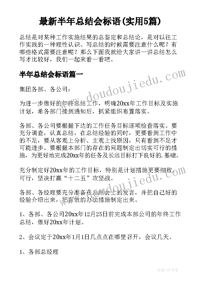 最新半年总结会标语(实用5篇)