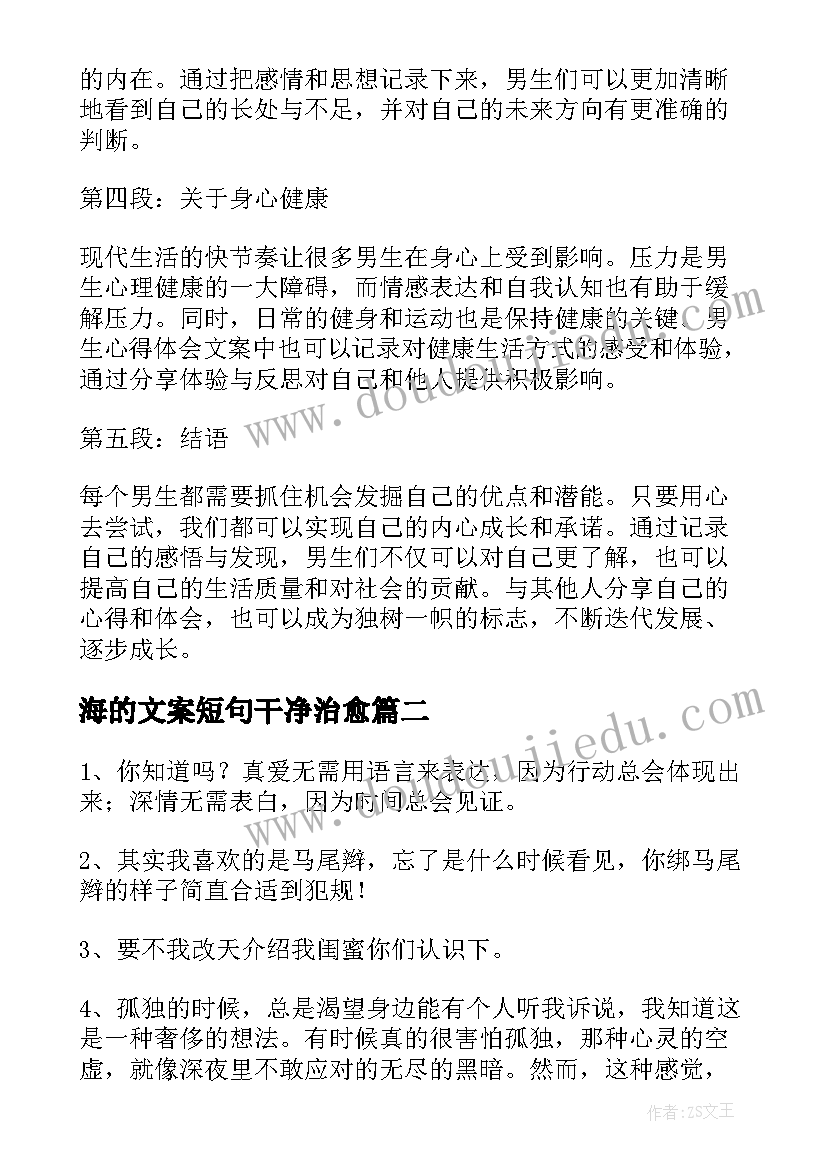 最新海的文案短句干净治愈 男生心得体会文案(优秀5篇)