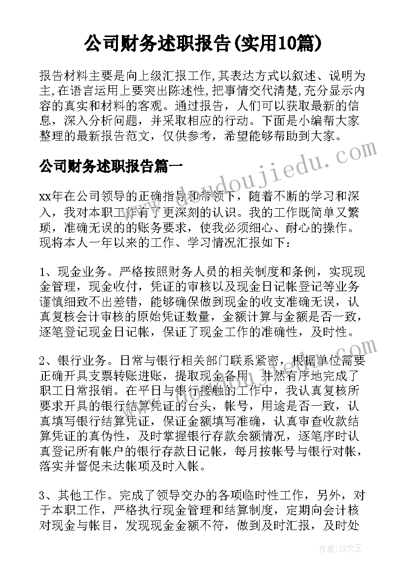 公司财务述职报告(实用10篇)