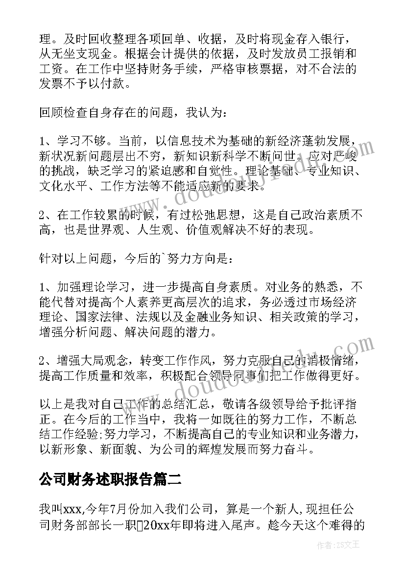 公司财务述职报告(实用10篇)