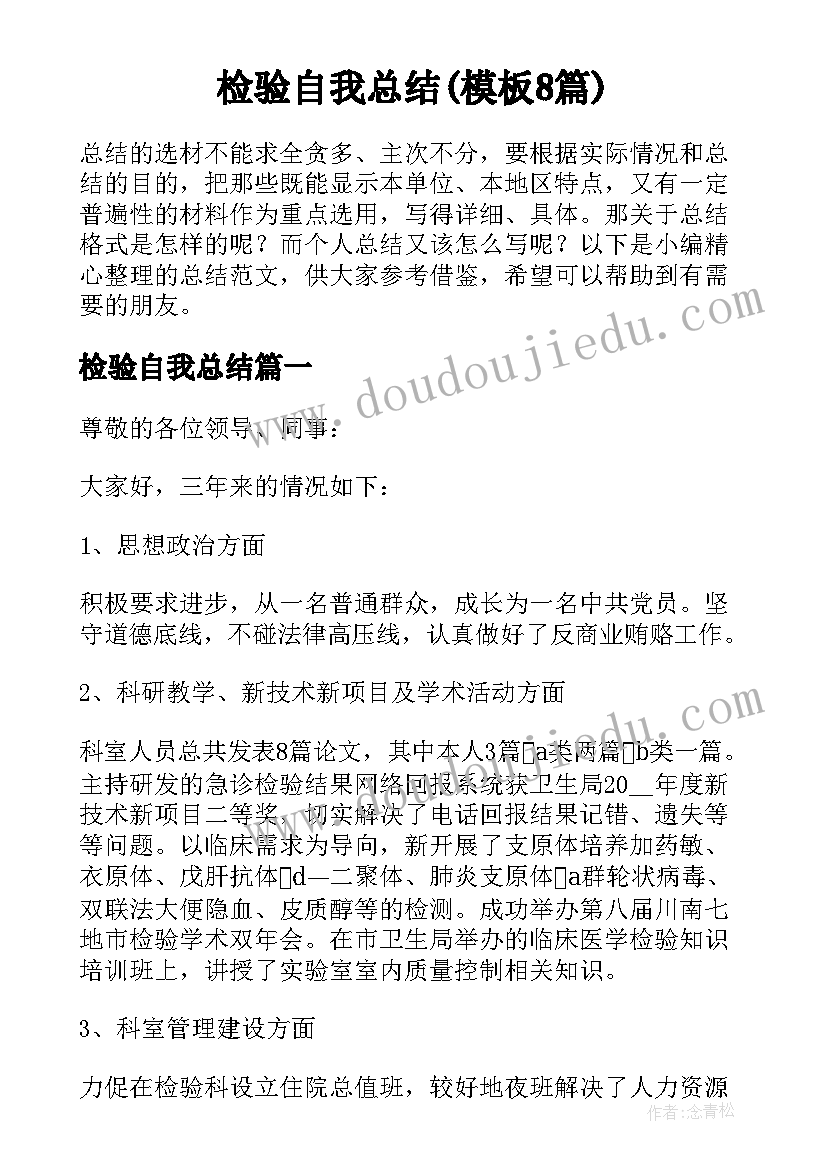 检验自我总结(模板8篇)