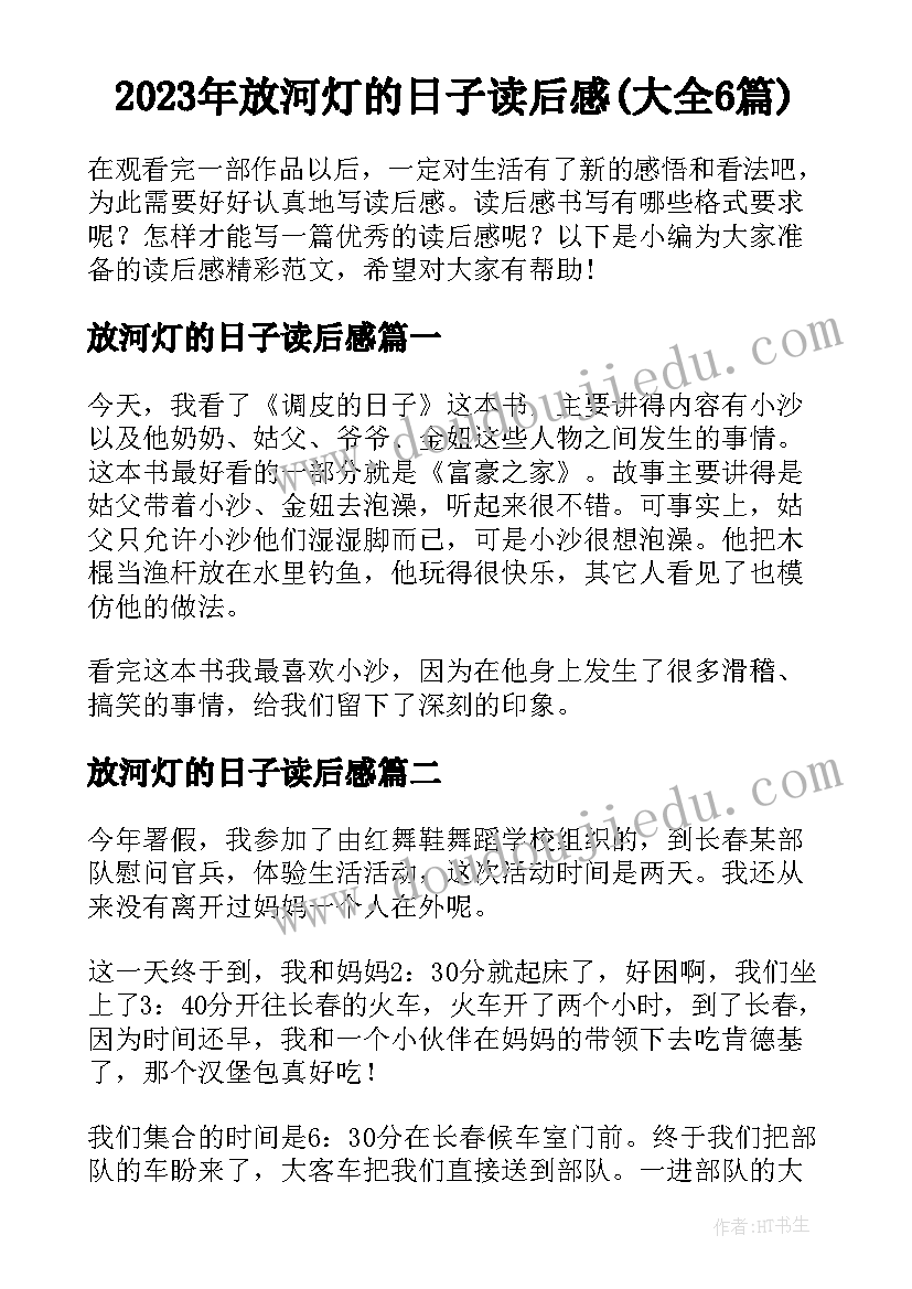 2023年放河灯的日子读后感(大全6篇)