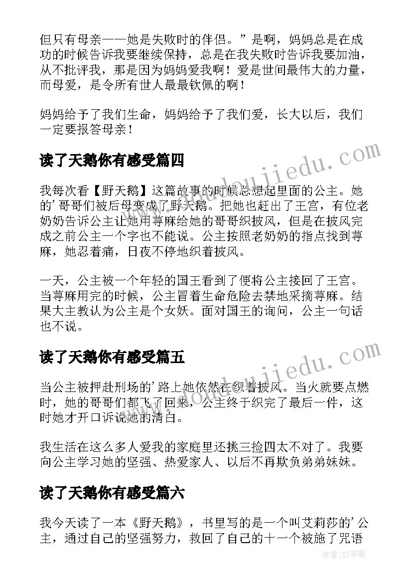 读了天鹅你有感受 野天鹅读后感(精选10篇)