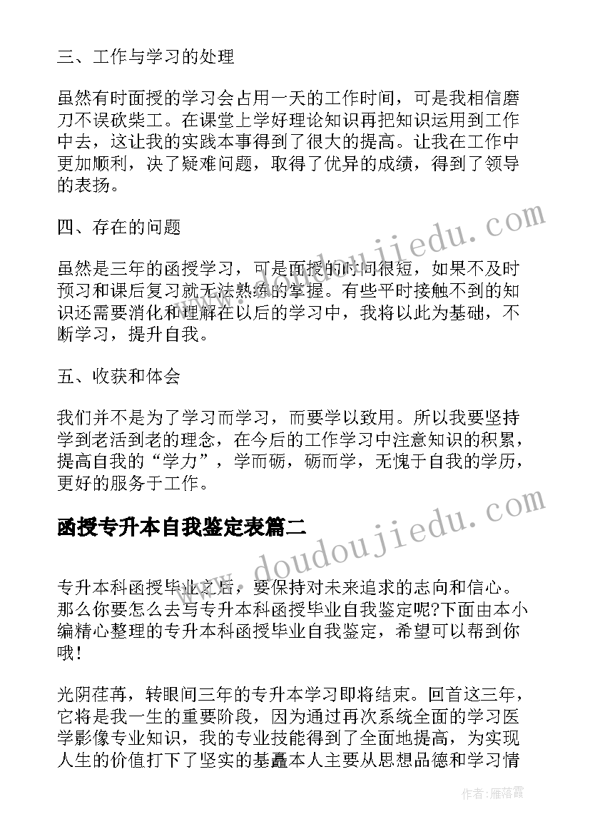 最新函授专升本自我鉴定表 函授医学自我鉴定(优质7篇)