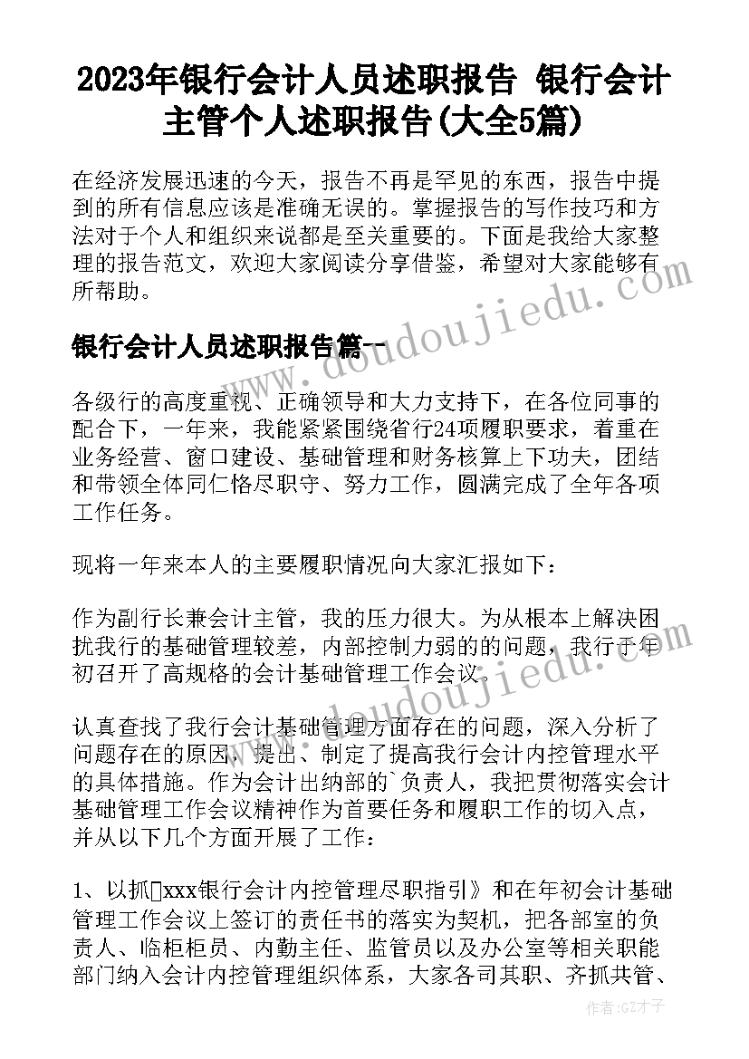 2023年银行会计人员述职报告 银行会计主管个人述职报告(大全5篇)