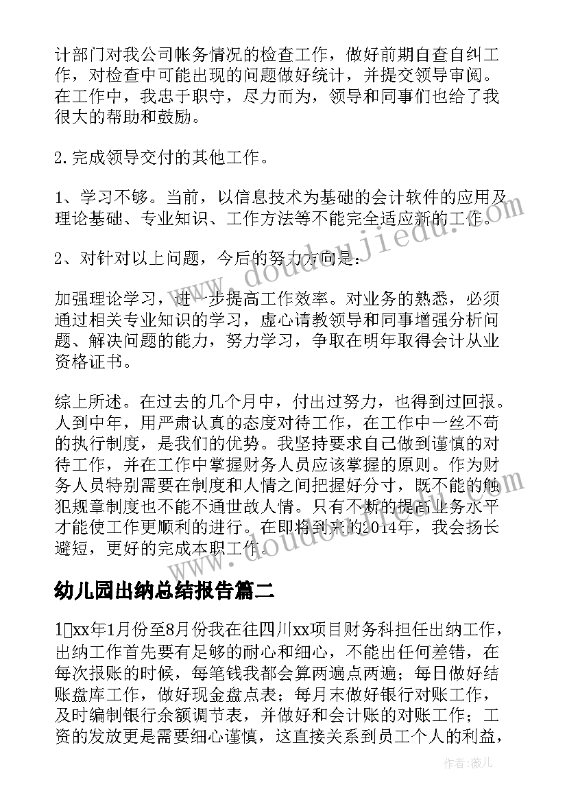 最新幼儿园出纳总结报告(优质10篇)