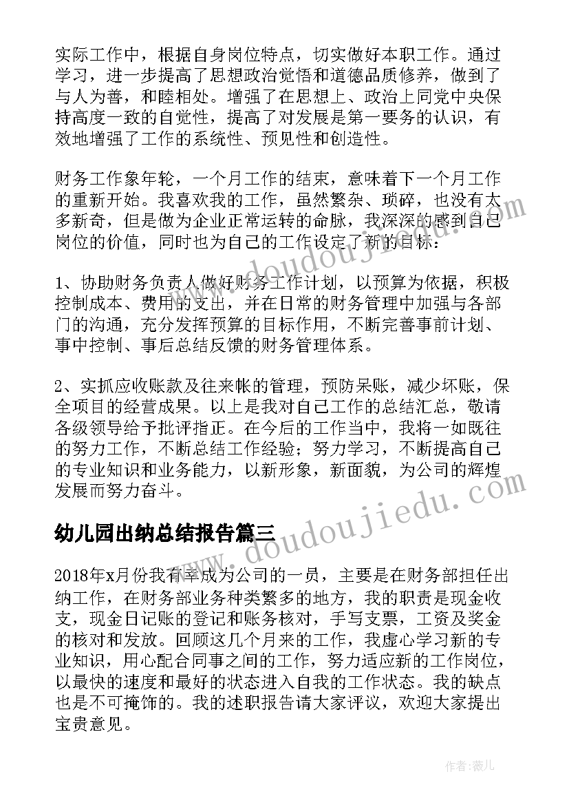 最新幼儿园出纳总结报告(优质10篇)