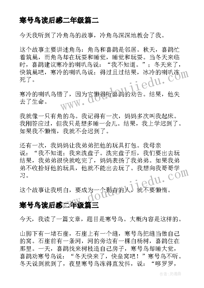 2023年寒号鸟读后感二年级 寒号鸟读后感(汇总7篇)