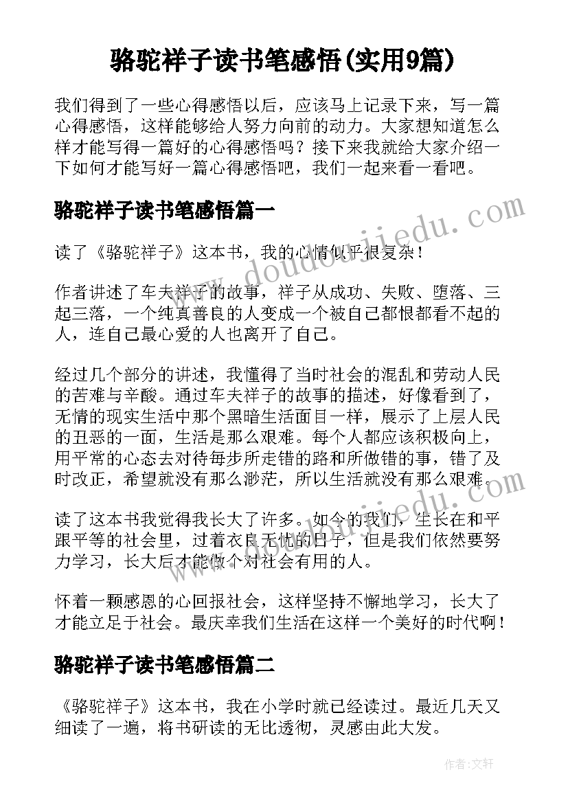 骆驼祥子读书笔感悟(实用9篇)