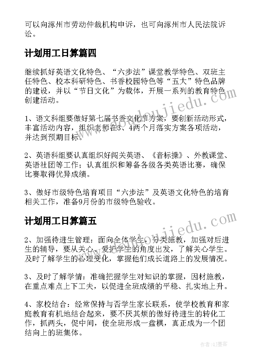 2023年计划用工日算 实用工作计划(模板9篇)