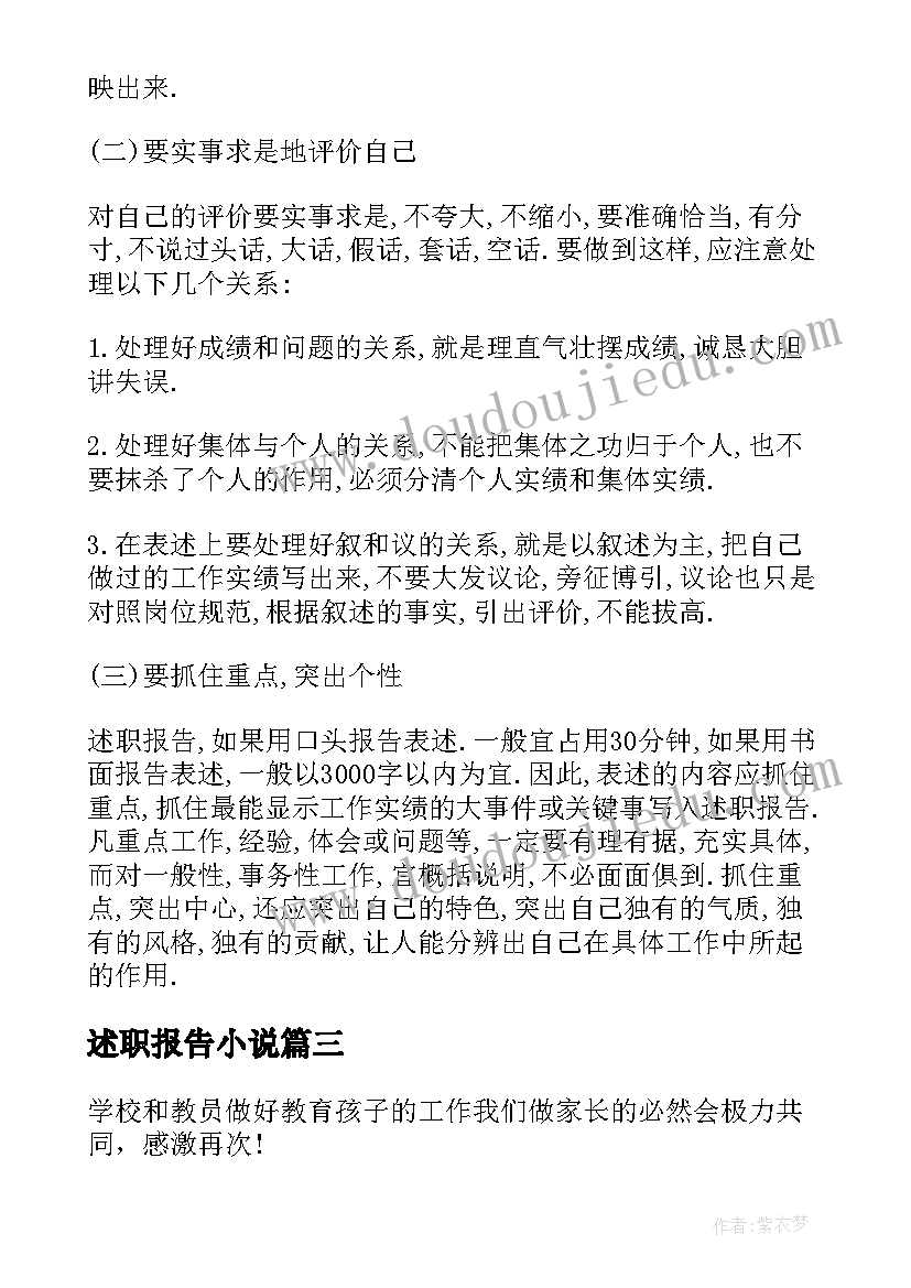 述职报告小说(优秀7篇)