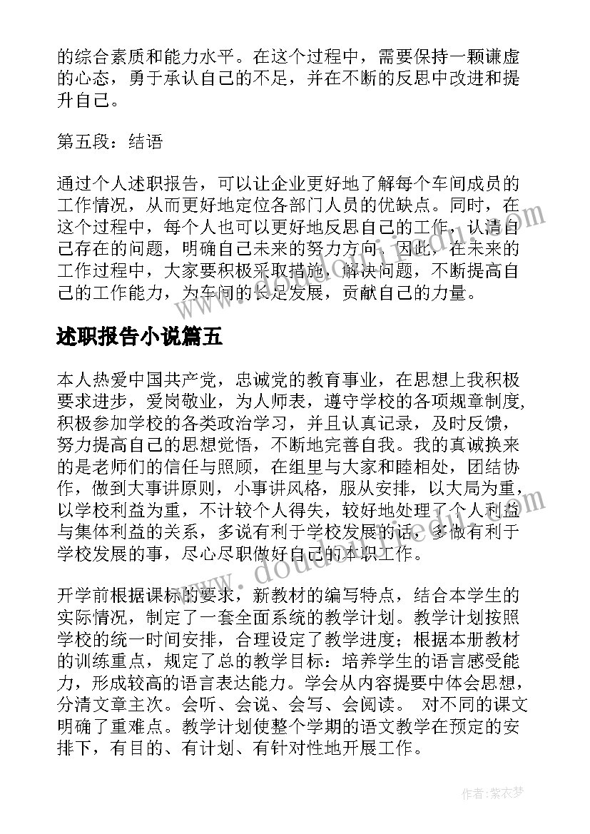 述职报告小说(优秀7篇)