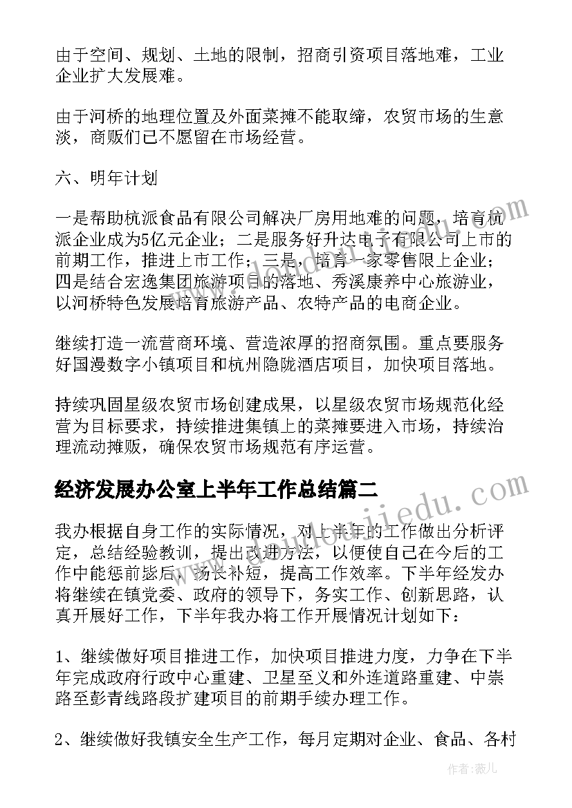 2023年经济发展办公室上半年工作总结(优质6篇)