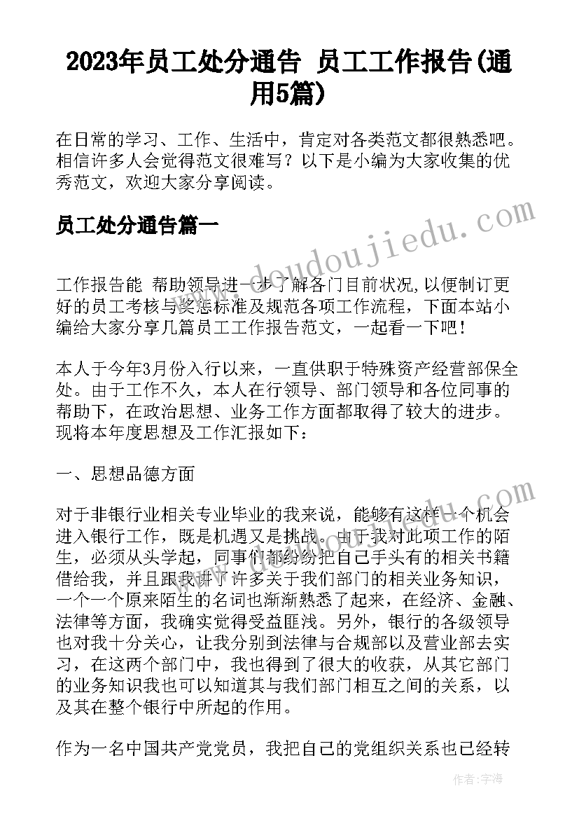 2023年员工处分通告 员工工作报告(通用5篇)