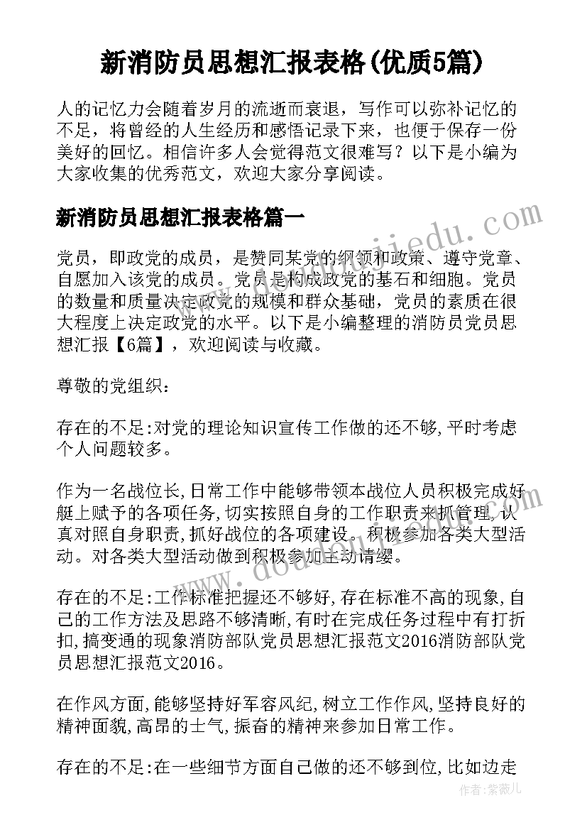 新消防员思想汇报表格(优质5篇)