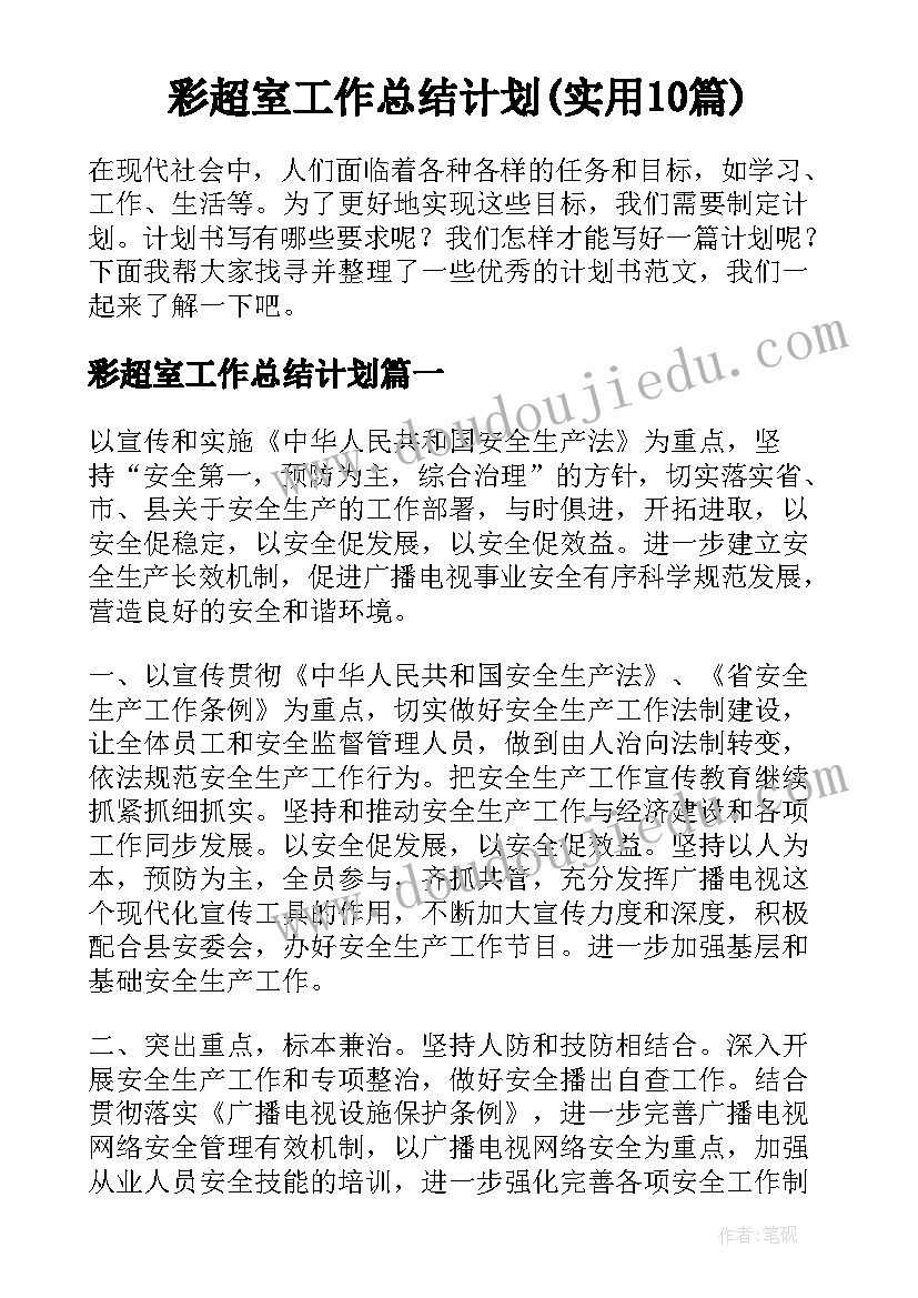 彩超室工作总结计划(实用10篇)