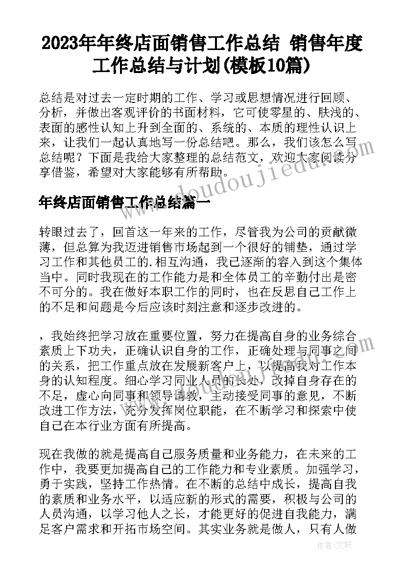 2023年年终店面销售工作总结 销售年度工作总结与计划(模板10篇)