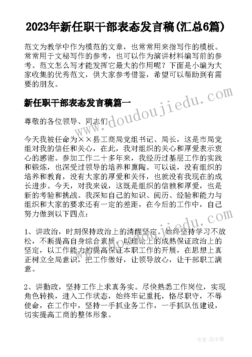 2023年新任职干部表态发言稿(汇总6篇)