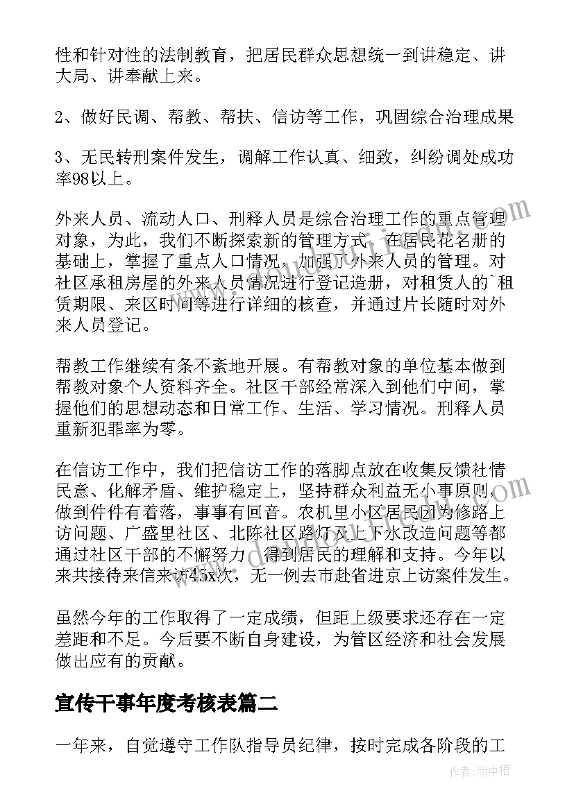 2023年宣传干事年度考核表 社区干部年度考核个人总结(精选5篇)