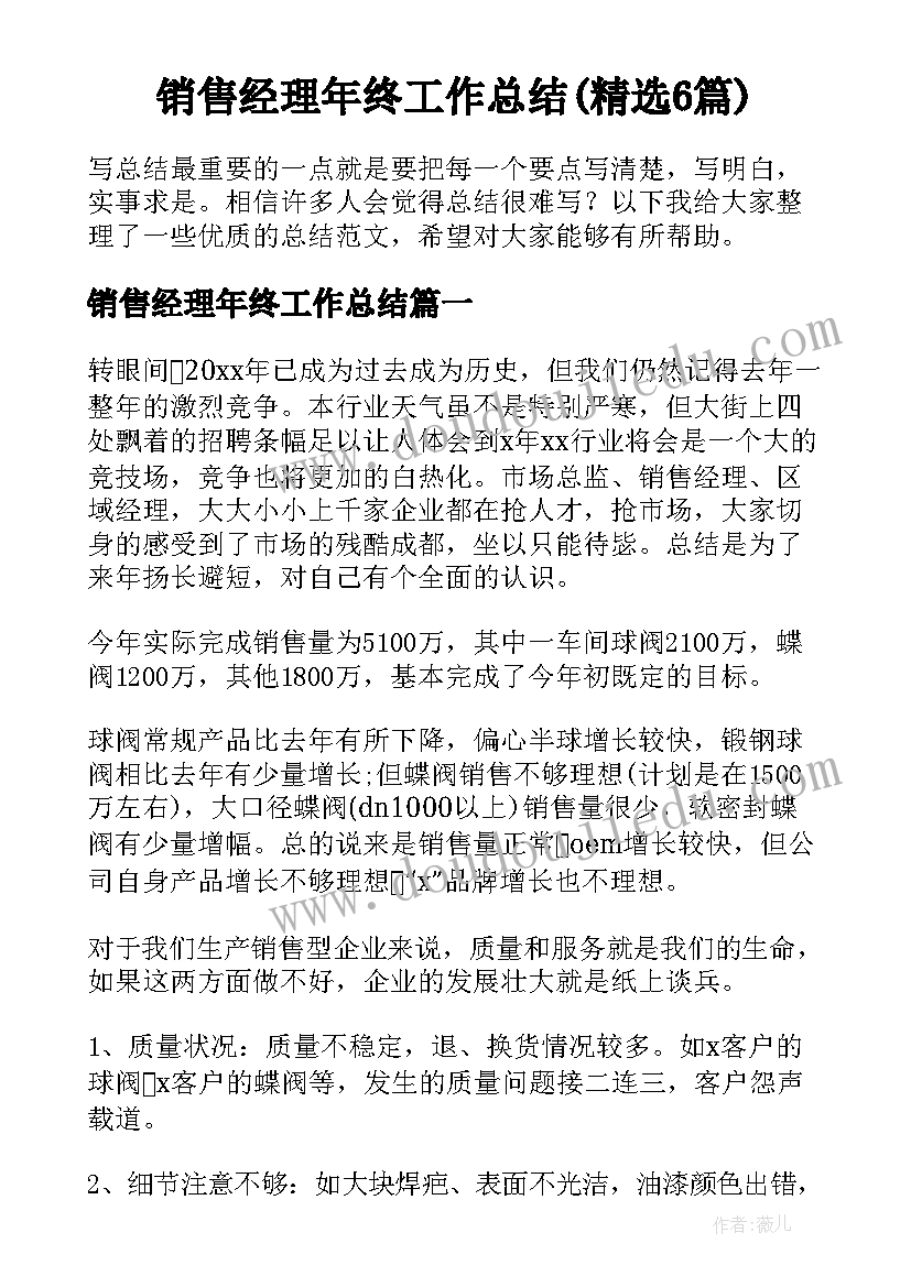 销售经理年终工作总结(精选6篇)